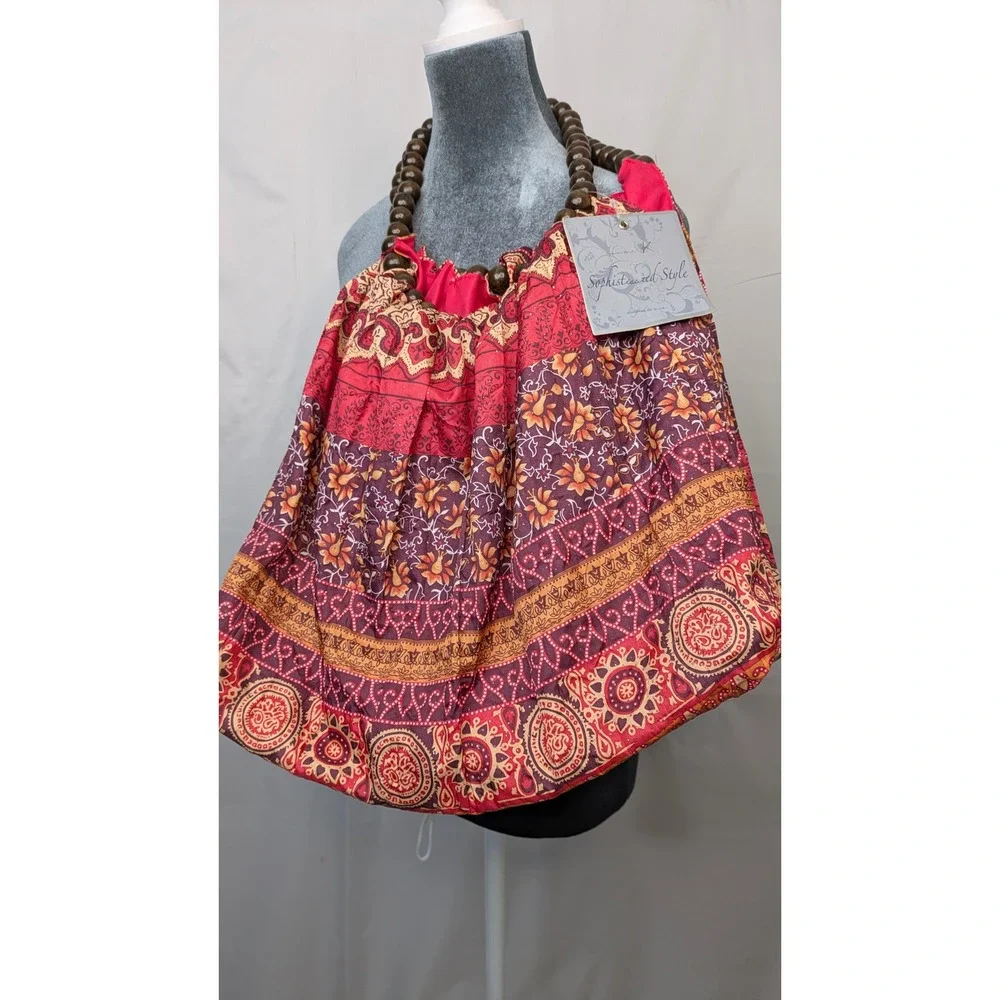 Youmi K Bohemian Hobo Bag Beaded Handle Festival Tote NWT Made USA Large
